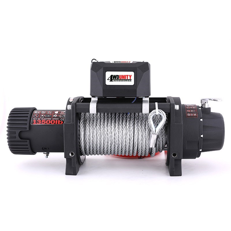 12V 13500磅钢丝绳wx车载电动绞盘越野改装脱困牵引自救