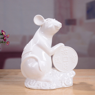 老鼠摆件陶瓷招财家居装饰品工艺品摆件生肖属相造型逼Z真旺财风