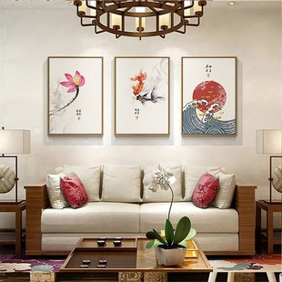中式客厅装饰画i新中式沙发背景墙三联中国风墙画现代简约装修挂