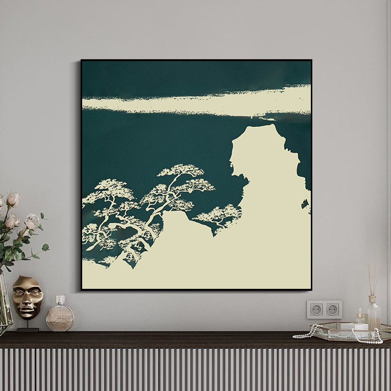 新中式沙发背景墙装饰画肌理实物轻D奢挂画卧室床头横幅风景立体