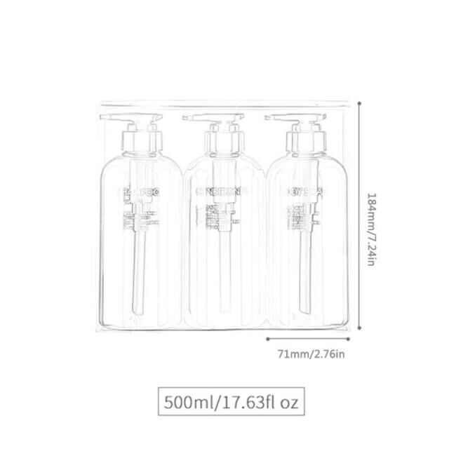 3Pcs 500ml Empty Bottle Set Shampoo Shower Gel Hair XConditi