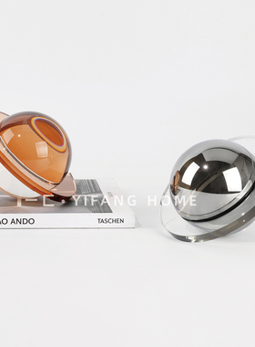 一匚简约现代银色茶色水晶飞碟装饰球摆I件创意书房样板房桌面摆