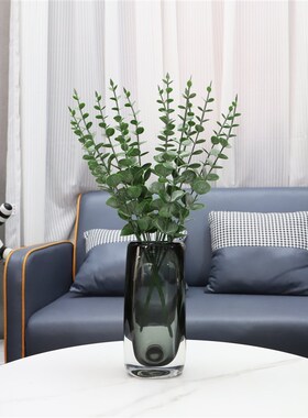 欧式轻奢灰色琉璃插花花器摆件客厅玄关样板间茶几家Y居装饰品花