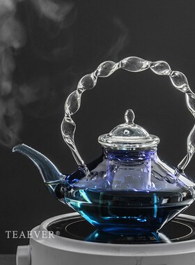 蓝色扭纹玻璃e茶壶高颜值克莱因蓝高硼硅耐热玻璃壶功夫茶具[现货