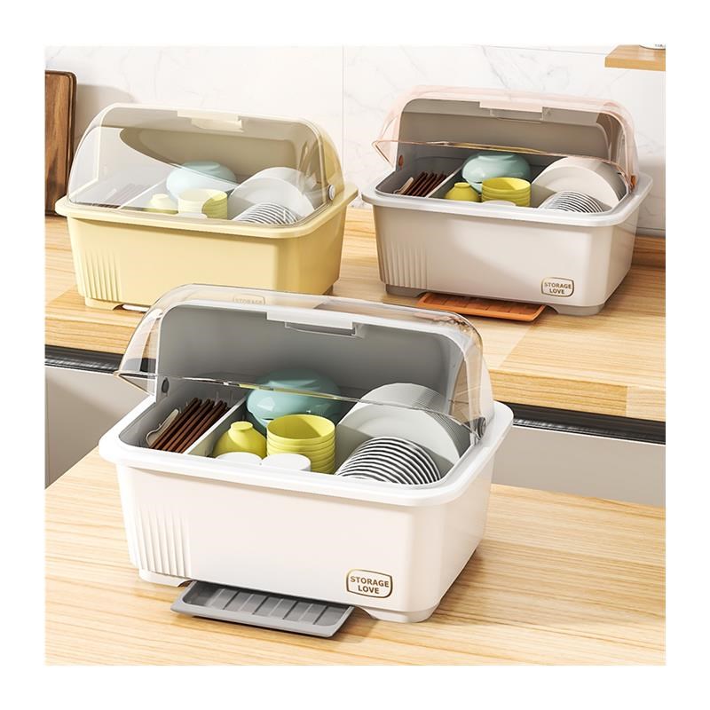 碗筷餐具收纳盒碗架家用厨房沥水置物架大容量V带盖放碗盘柜子