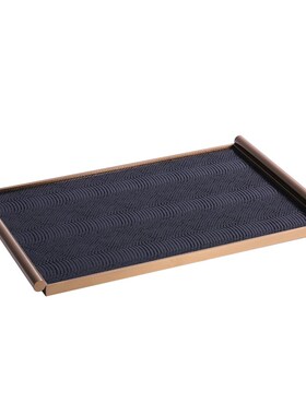 现代简约金属柱形边木质皮革托盘轻奢样板L间茶几长方形托盘收纳