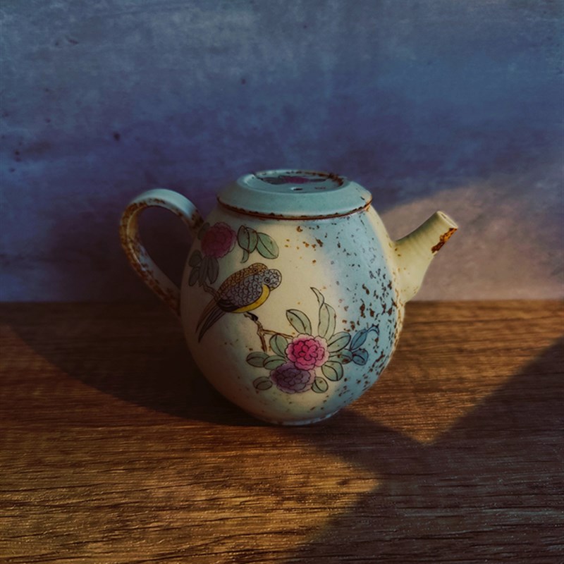 《美满家》纯手工l中式宋画手绘釉下彩喜鹊登枝蛋形壶陶瓷手把茶