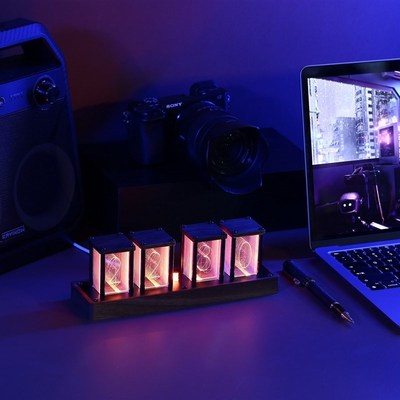 led数c字闹钟辉光钟拟辉光管时钟免组装定时器木纹新品