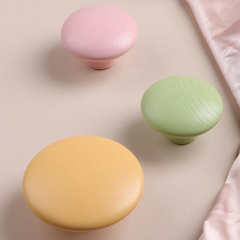 星翡家居圆形实木拉手儿童房衣柜把手柜子抽屉Q柜门彩色原木风卡