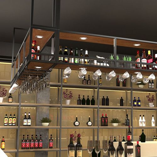 极速定制吧台酒架悬挂酒柜置物架餐厅红I酒杯架倒挂工业风酒吧吊