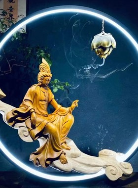 崖柏木雕摆件创意根o雕天然随形树根抱石家居玄关艺术实木雕刻红