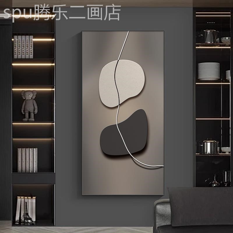 网红画装饰抽现代简约关象艺黑白高玄H级画感入户画走廊过术道壁图片