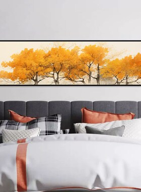 事业辉煌黄色树木银杏p叶装饰画卧室床头横版挂画办公室背景墙壁