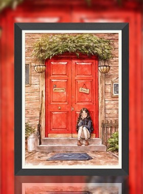 新款印花DeMC十字绣客厅卧室儿童房油画森林女孩日记红门前