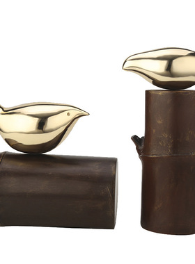 现代新中式家居客厅书房书架软装饰品树脂竹节鸟摆件Z小鸟工艺品