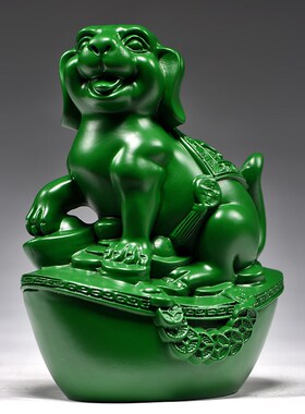 绿色木雕狗摆f件实木十二生肖家居客厅电视柜办公室装饰红木工艺