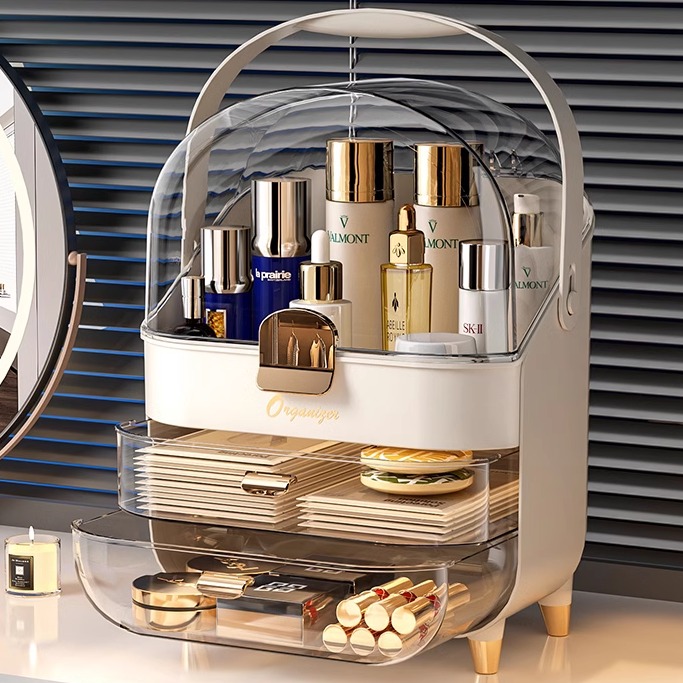 化妆品收纳盒防ii尘透明梳妆台桌面大容量护肤品置物架抽屉式整理