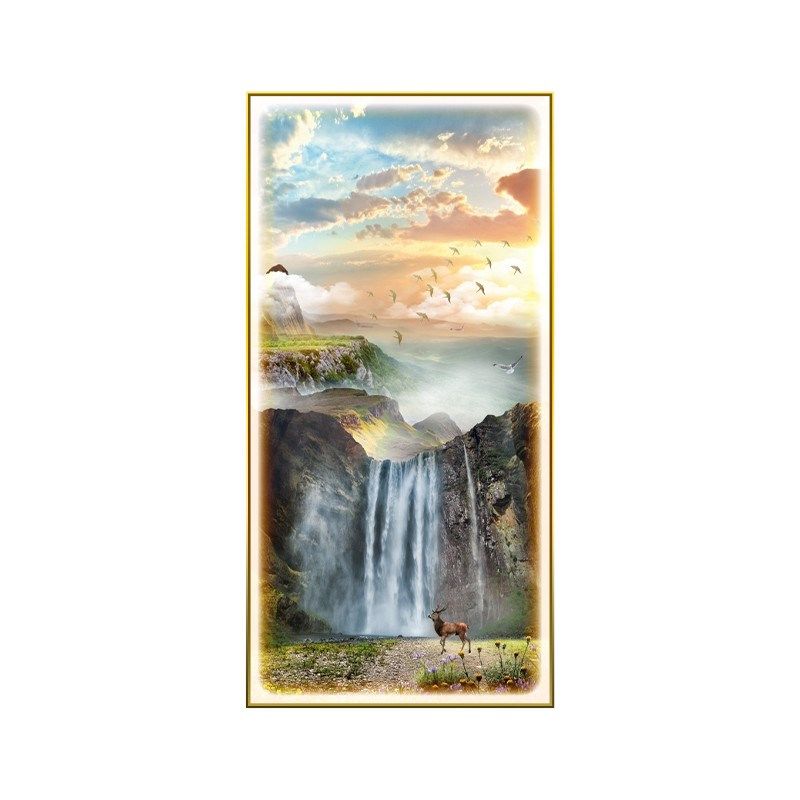 轻奢流水生财正对门m玄关装饰壁画带灯新中式山水风景麋鹿走廊挂,家居饰品,现代装饰画,淘宝优惠券,粉丝福利购,淘宝优惠卷