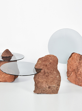 新中式现代石材圆形玻璃屏风托盘摆件样板间玄P关书档钟表书房装