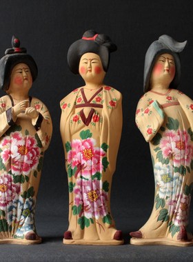 纯手工彩绘仕f女摆件仿古陶器胖妮陶俑古典家居收藏艺术品文物复