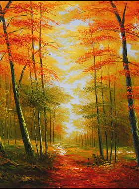 苏绣DIYc套件初学入门  红枫林风景油画 大尺寸画心46*60 手工刺