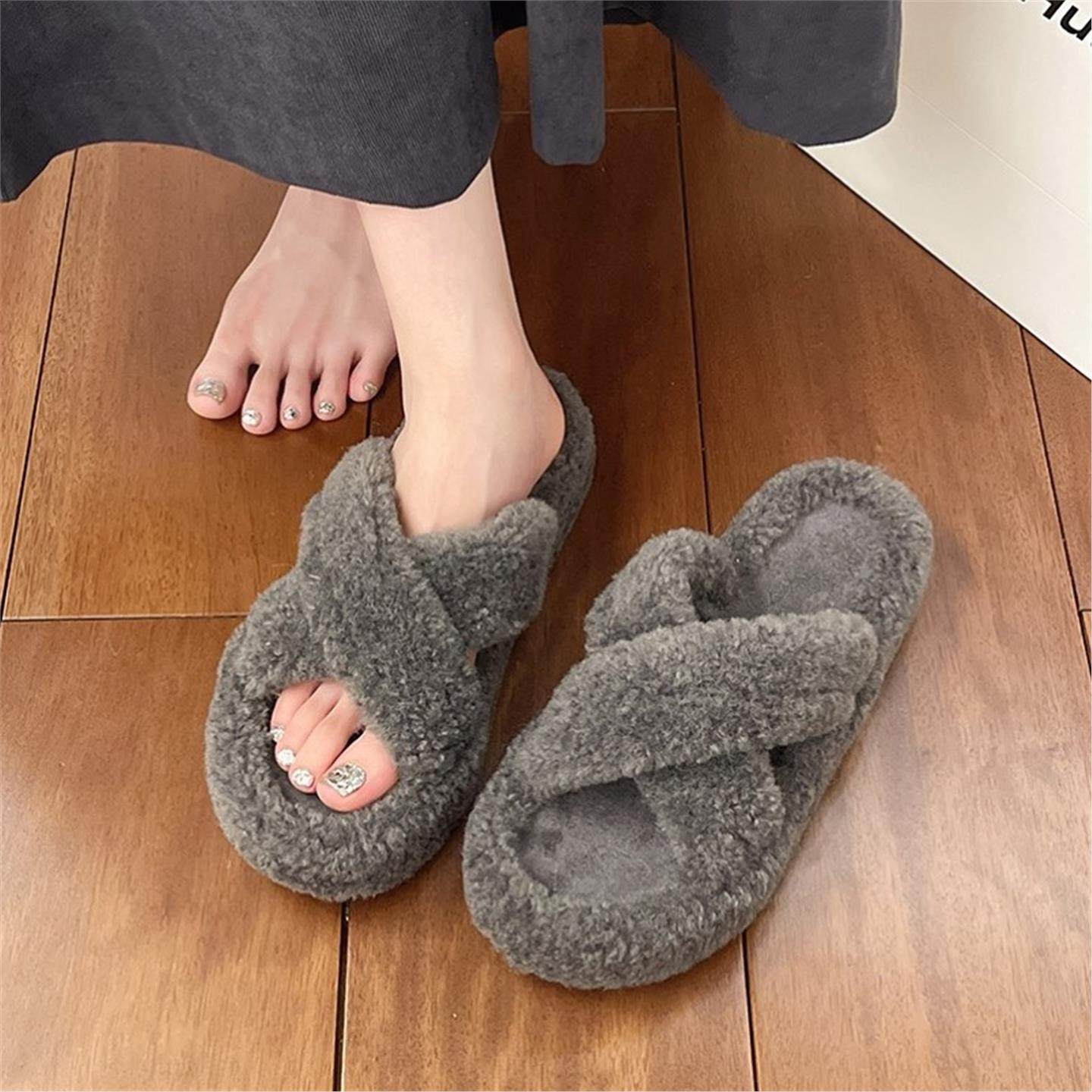 厚底毛毛拖鞋女秋冬季外穿2025新款时尚卷毛绒棉拖一字外出毛毛鞋