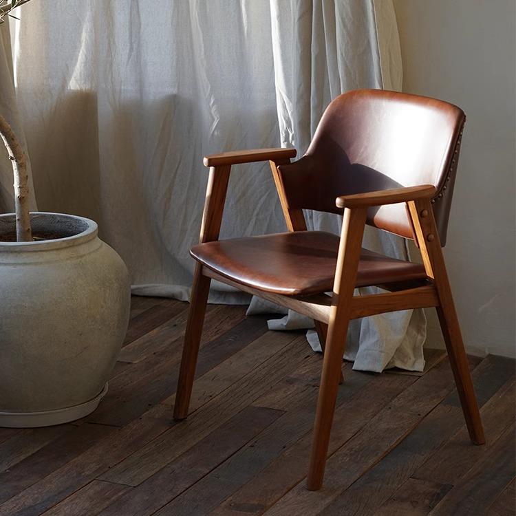 木纳家具MUNA北欧餐椅缅甸柚木带扶手靠背椅子家用休闲椅书桌椅