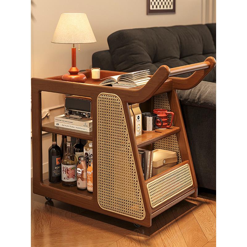 木制沙发边桌手推车沙发边柜边储物柜客厅公共汽车餐车可移动茶几