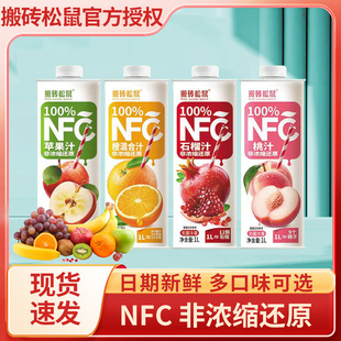 搬砖松鼠100%NFC纯果汁大瓶装1L饮品清爽解腻多口味果汁