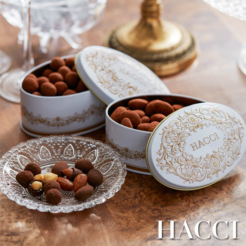 现货日本HACCI限定抹茶覆盆子可可榛子杏仁巧克力豆铁盒进口零食
