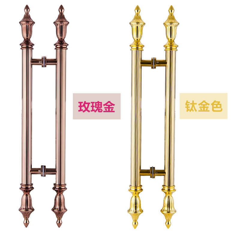 玻璃门拉手直纹管钛金玫瑰金花头拉手KTV木门把手 不锈Z钢大门拉