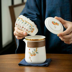 户外简约泡茶器羊脂玉茶杯白瓷茶壶便携式 旅行茶具套装 小套快客杯