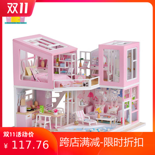 模型小屋生日圣诞礼物木制玩具 弘达DIY小屋创意手工拼装