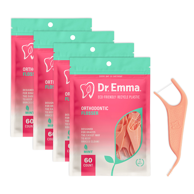 Dr.Emma薄荷正畸牙线棒 灰色粉色细滑牙线牙签 清洁矫正牙套专用