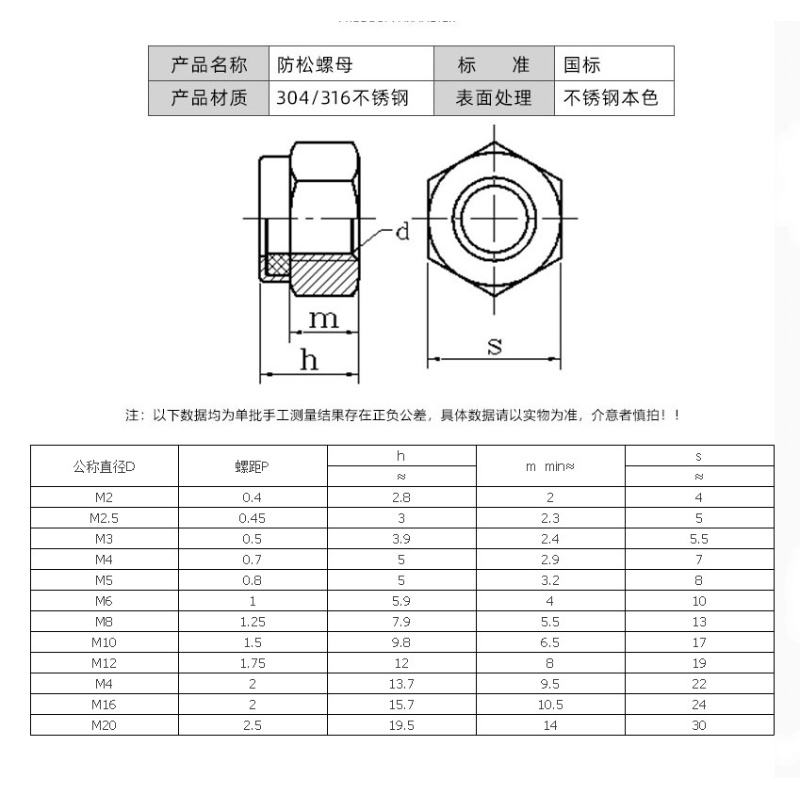 304不锈钢锁紧螺母 防松螺丝帽尼w龙六角防滑自锁M2M3M4M5M6M8-M3