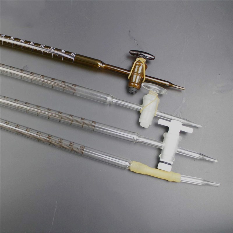 透明四氟滴定管10/25/50ML 碱式/酸式滴定管  四氟阀门 耐腐蚀