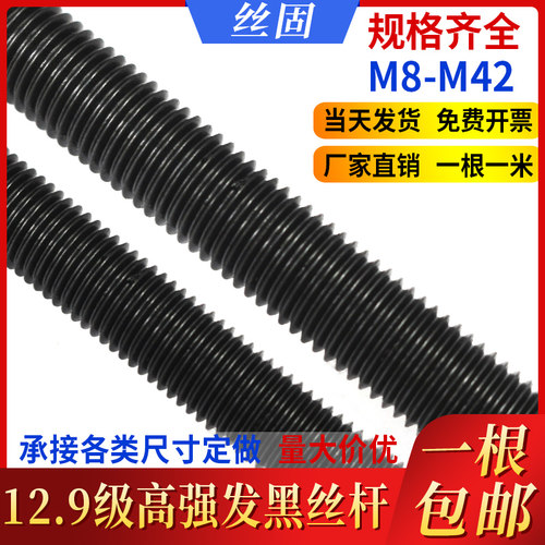 高强度发黑螺杆丝杆12.9级M8M10M12M16M20国标全螺纹牙条通丝全牙