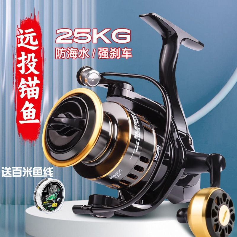 渔轮全金属纺车轮海竿抛竿微物金属E轮海杆手竿鱼线轮正品路亚鱼
