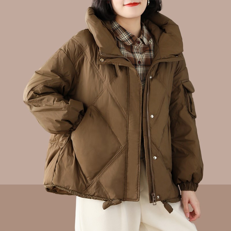 羽绒棉服女款2024新款冬季短款A棉衣女小个子宽松加厚立领棉袄外