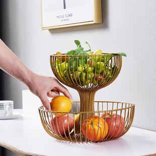 大容量两层水果盘家用客厅茶几置物架果篮高端创意欧式双层收纳筐