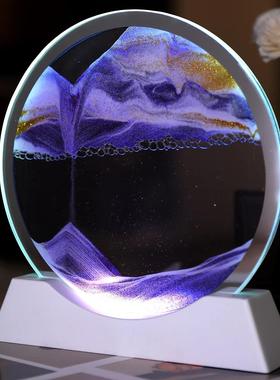 发光流沙画摆件高级感客厅玄关电视柜3d立体沙漏小夜灯生日礼物女