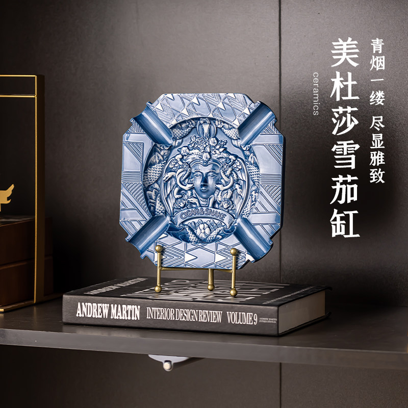 景德镇国风陶瓷烟灰缸高级感招财创意桌面玄关收藏柜装饰品摆件