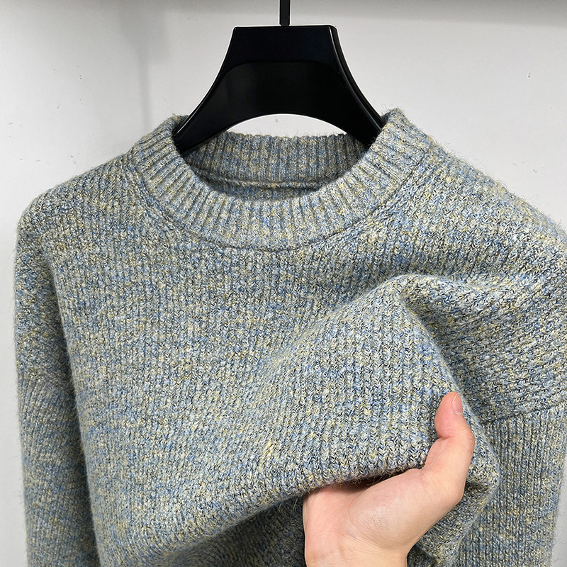 潮流男士秋冬季新款日韩系圆领套头休闲风针织衫时尚百搭纯色毛衣