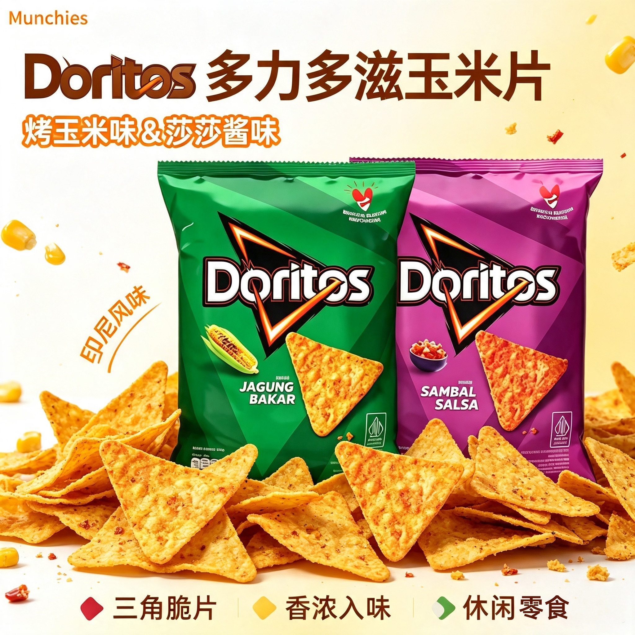 印尼进口Doritos多力多滋烤玉米片味休闲零食追剧办公室小吃解馋