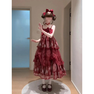 2025新款 lolita洛丽塔小个子甜美吊带连衣裙女夏季 蝴蝶结大摆长裙