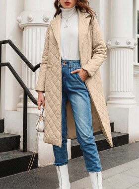 极速Simplee Long straight winter coat with rhombusV pattern