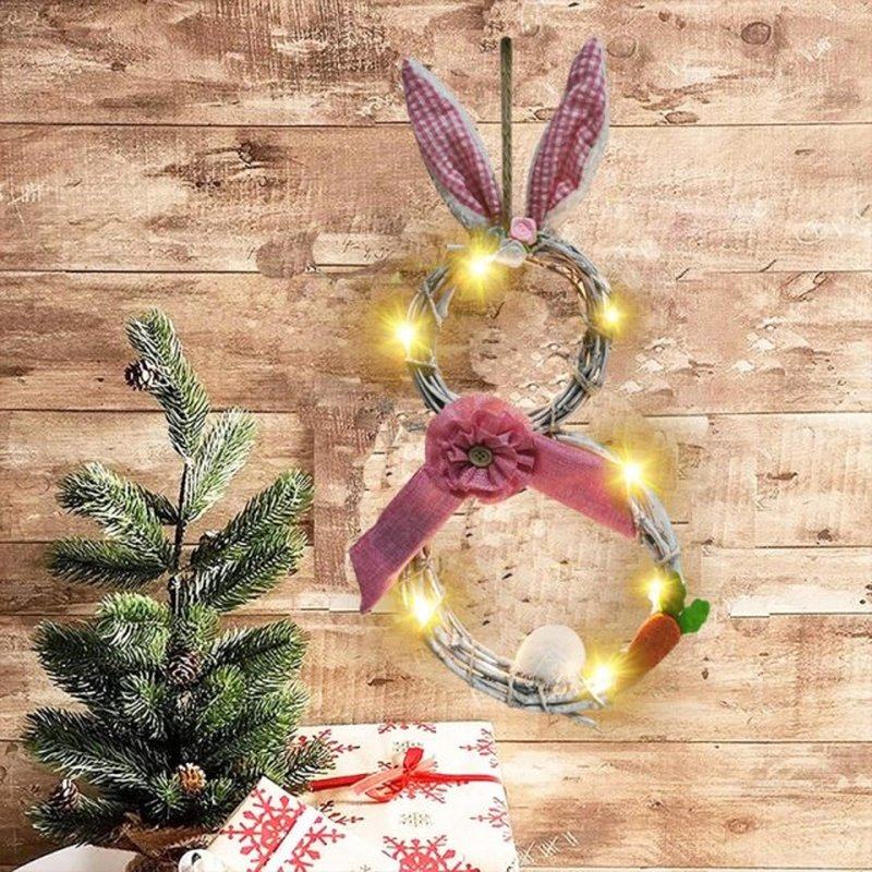 极速Handmade Rattan Easter Bunny Rabbit Wreath DSoor Hanging