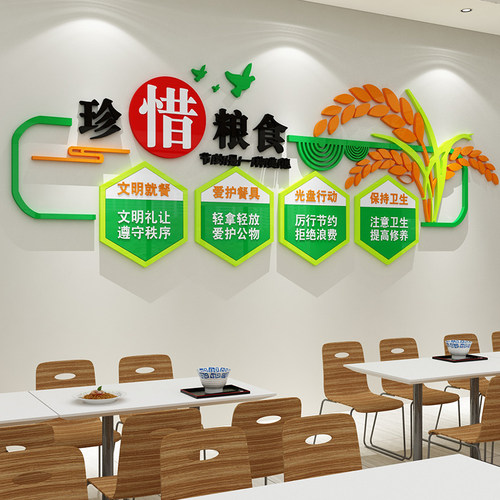 极速食堂文化墙贴珍惜节约粮食标语贴纸员K工餐饮餐厅墙面装饰挂