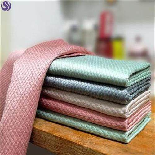 极速洗碗布不沾油厨房专用毛巾不掉毛H的抹布印鱼鳞格擦玻璃清洁