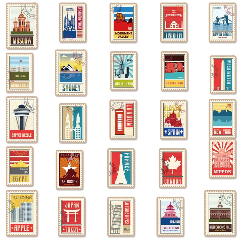 极速100张世界地标贴纸 世界城市地G标贴纸旅游素材着名标志建筑